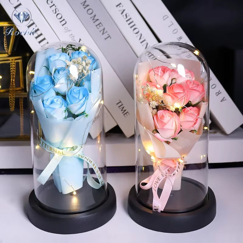 Everlasting Rose LED Glass Dome Bouquet