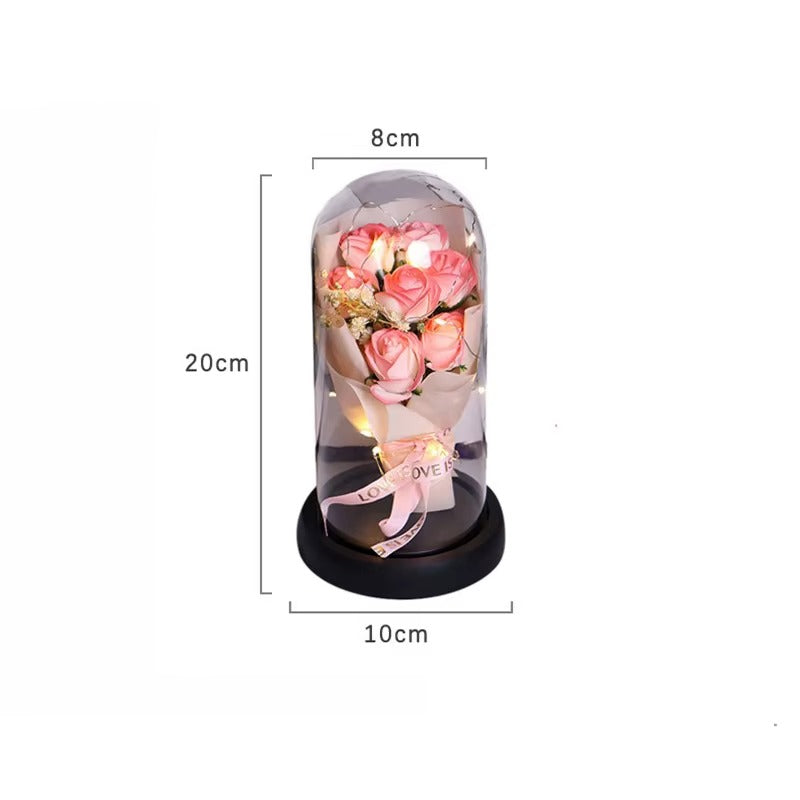Everlasting Rose LED Glass Dome Bouquet
