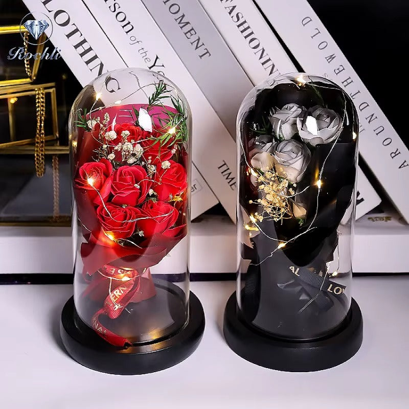 Everlasting Rose LED Glass Dome Bouquet