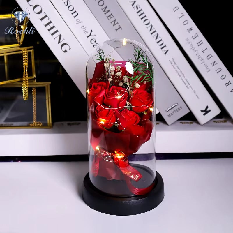 Everlasting Rose LED Glass Dome Bouquet