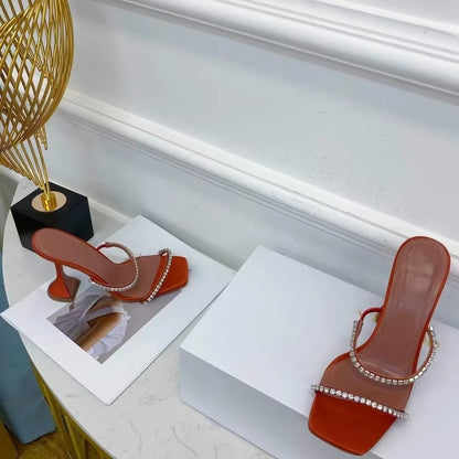 2025 Summer New Square Toe Open Toe Rhinestone