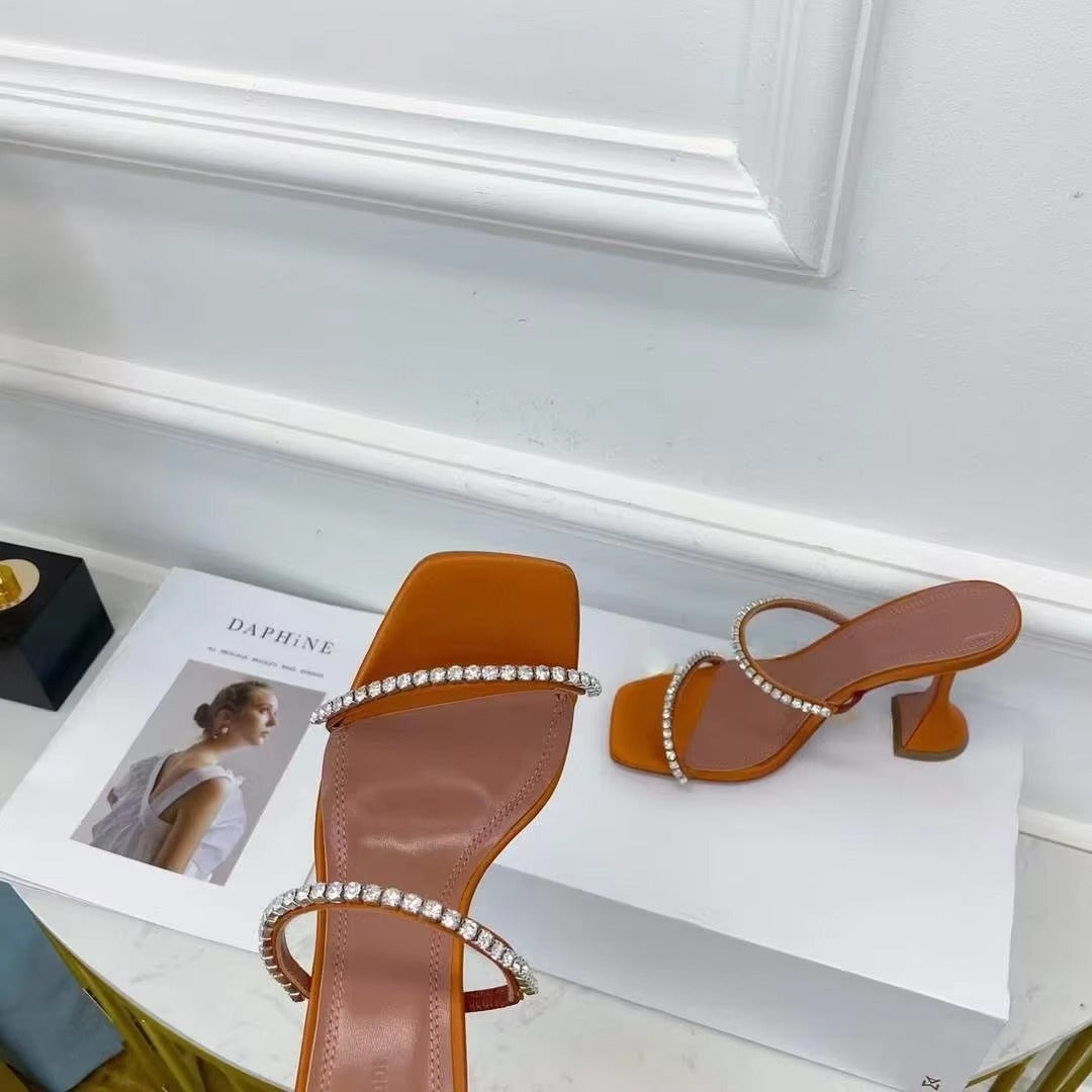 2025 Summer New Square Toe Open Toe Rhinestone