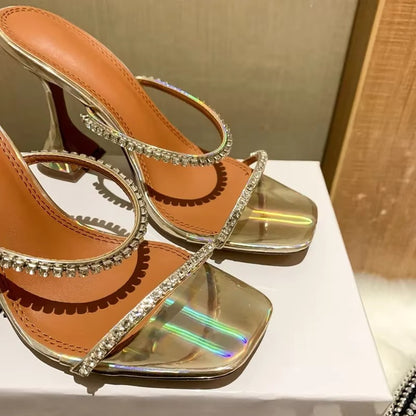 2025 Summer New Square Toe Open Toe Rhinestone