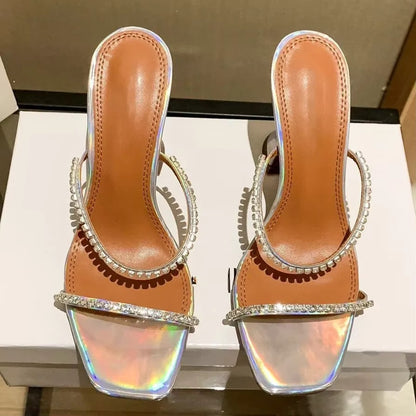 2025 Summer New Square Toe Open Toe Rhinestone
