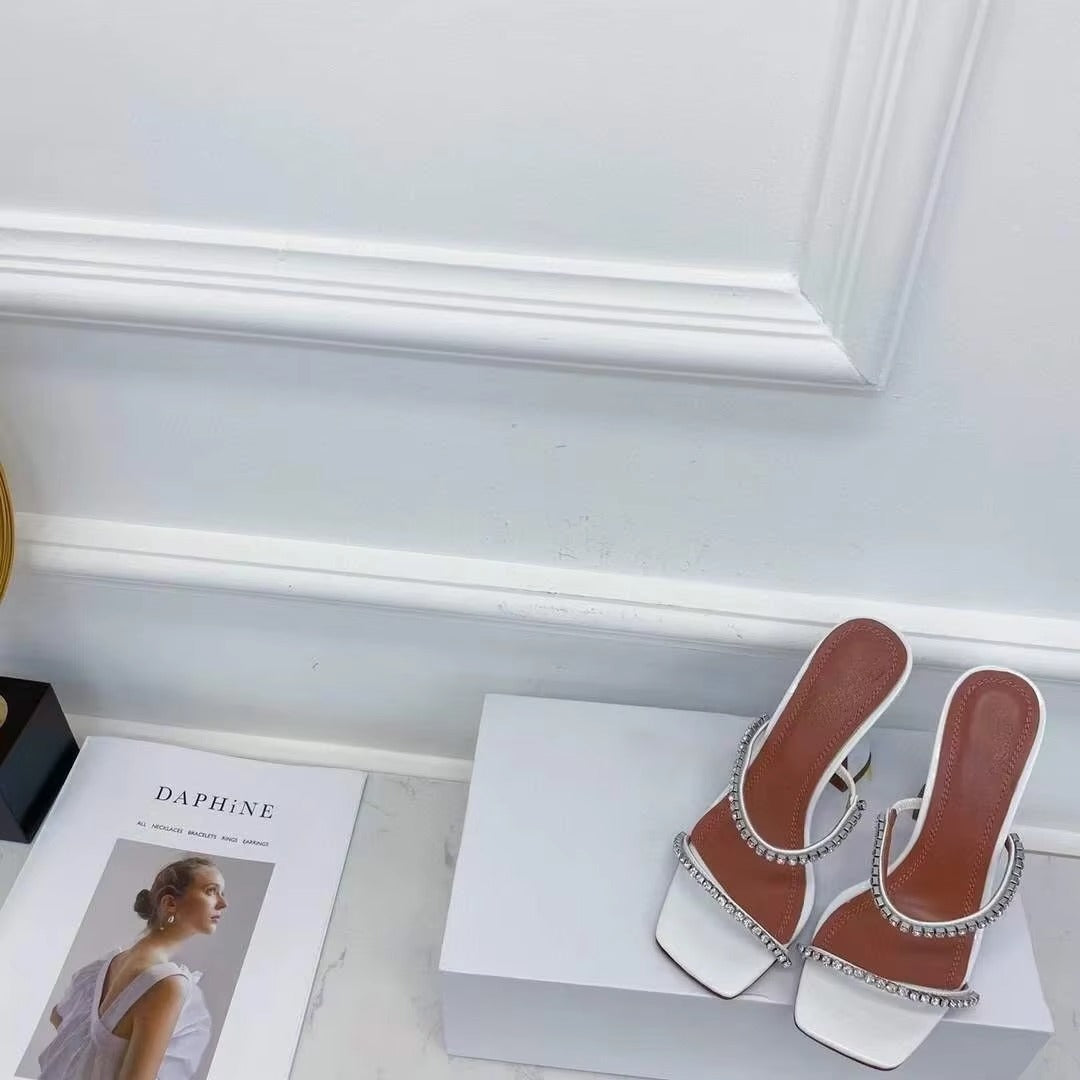 2025 Summer New Square Toe Open Toe Rhinestone