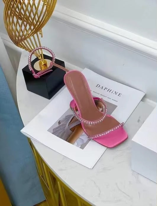 2025 Summer New Square Toe Open Toe Rhinestone