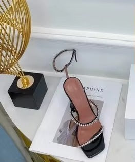 2025 Summer New Square Toe Open Toe Rhinestone