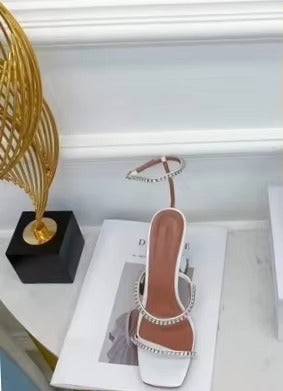 2025 Summer New Square Toe Open Toe Rhinestone