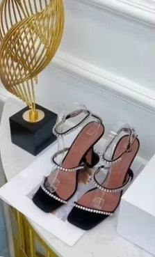 2025 Summer New Square Toe Open Toe Rhinestone