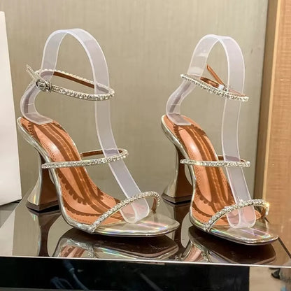 2025 Summer New Square Toe Open Toe Rhinestone