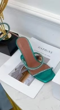 2025 Summer New Square Toe Open Toe Rhinestone