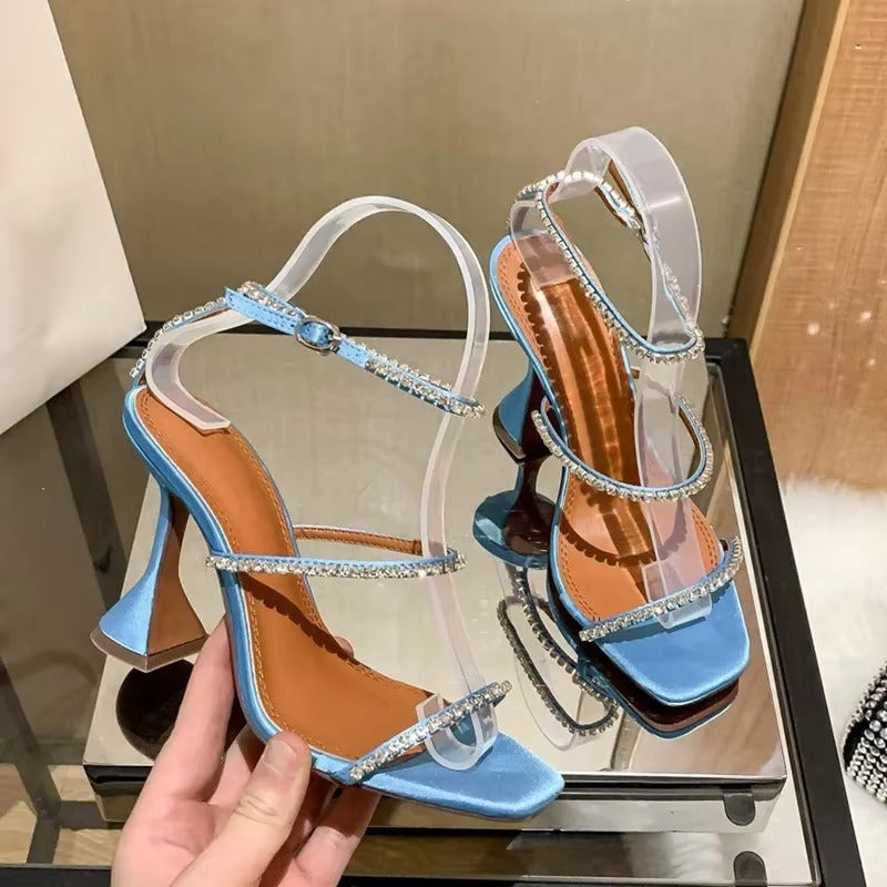 2025 Summer New Square Toe Open Toe Rhinestone