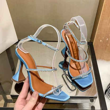 2025 Summer New Square Toe Open Toe Rhinestone