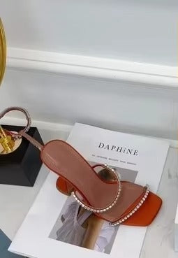 2025 Summer New Square Toe Open Toe Rhinestone