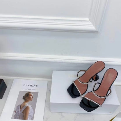 2025 Summer New Square Toe Open Toe Rhinestone