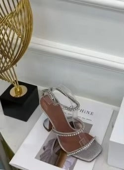 2025 Summer New Square Toe Open Toe Rhinestone