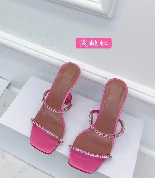 2025 Summer New Square Toe Open Toe Rhinestone