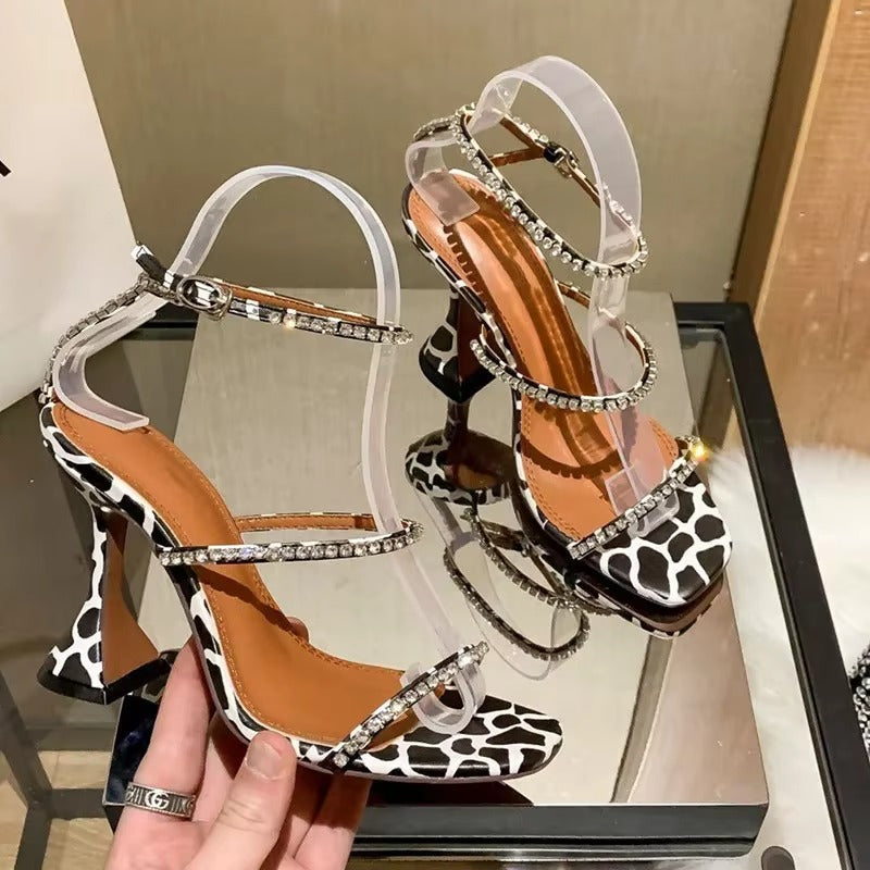 2025 Summer New Square Toe Open Toe Rhinestone