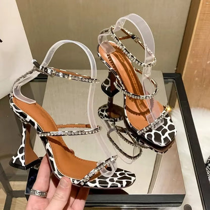 2025 Summer New Square Toe Open Toe Rhinestone